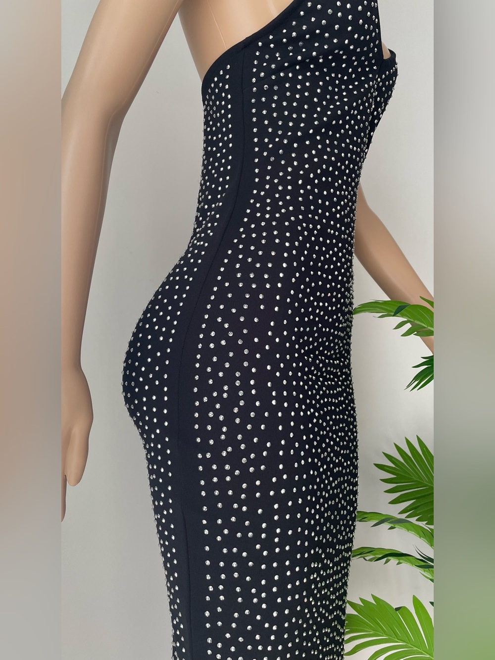 Revamped Black Rhinestone Halter Bodycon Midi Dress